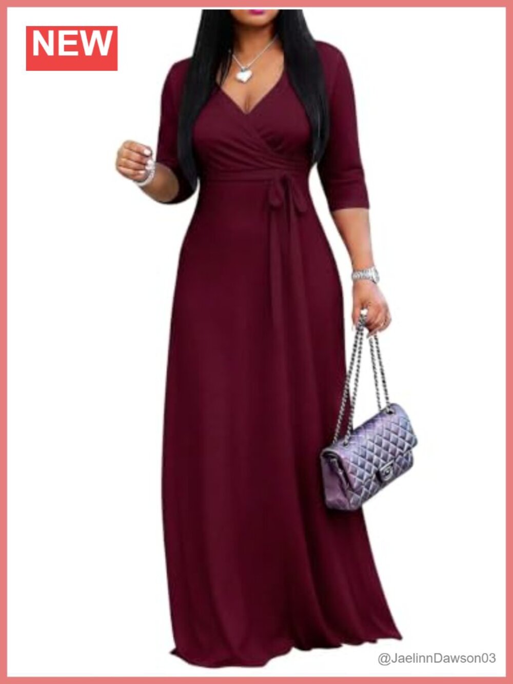 Womens 3/4 Sleeve Maxi Dress V Neck Wrap Belted Pockets Casual
